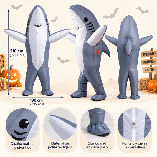 Disfraz Inflable de Tiburón Gris para Adultos 🦈