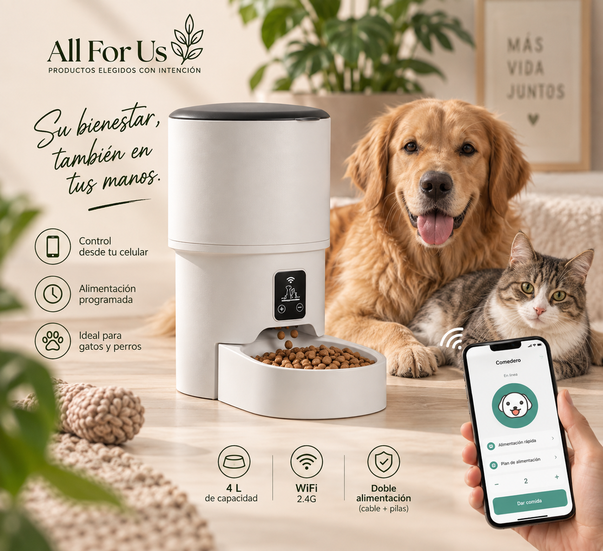Alimentador Automático para Mascotas con WiFi – 4 Litros