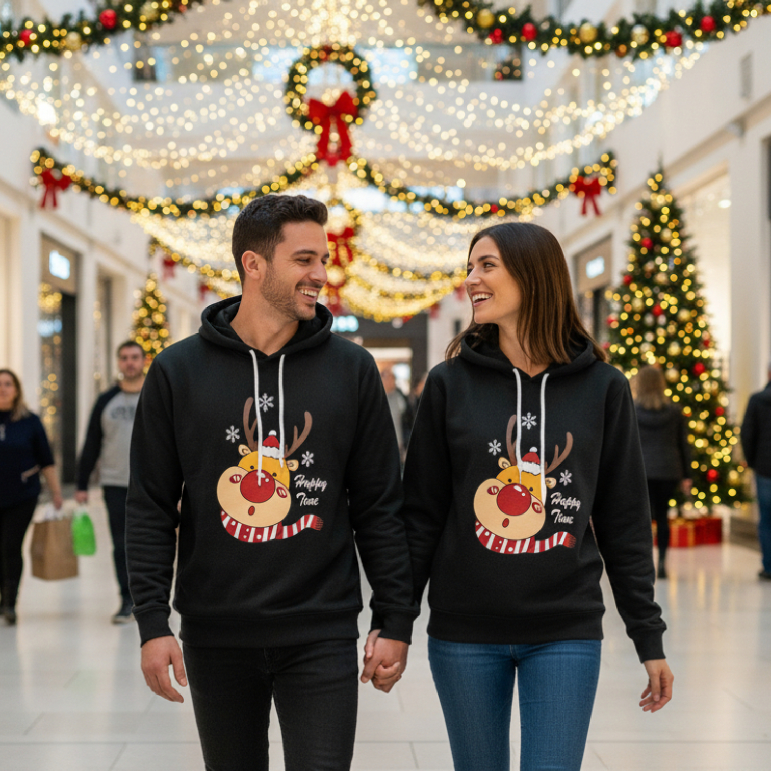 Hoodies Navideños Reno Happy Time