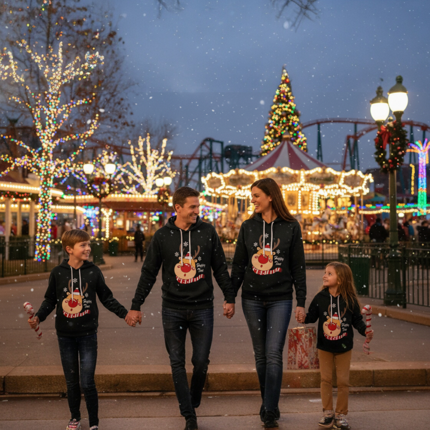 Hoodies Navideños Reno Happy Time