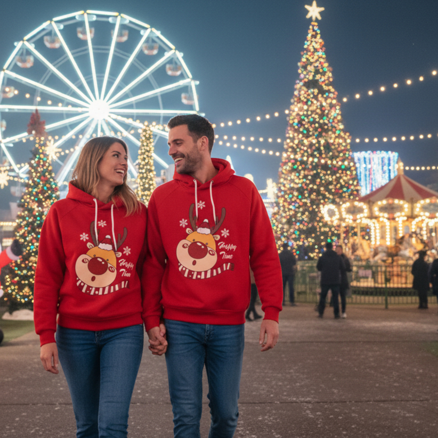 Hoodies Navideños Reno Happy Time