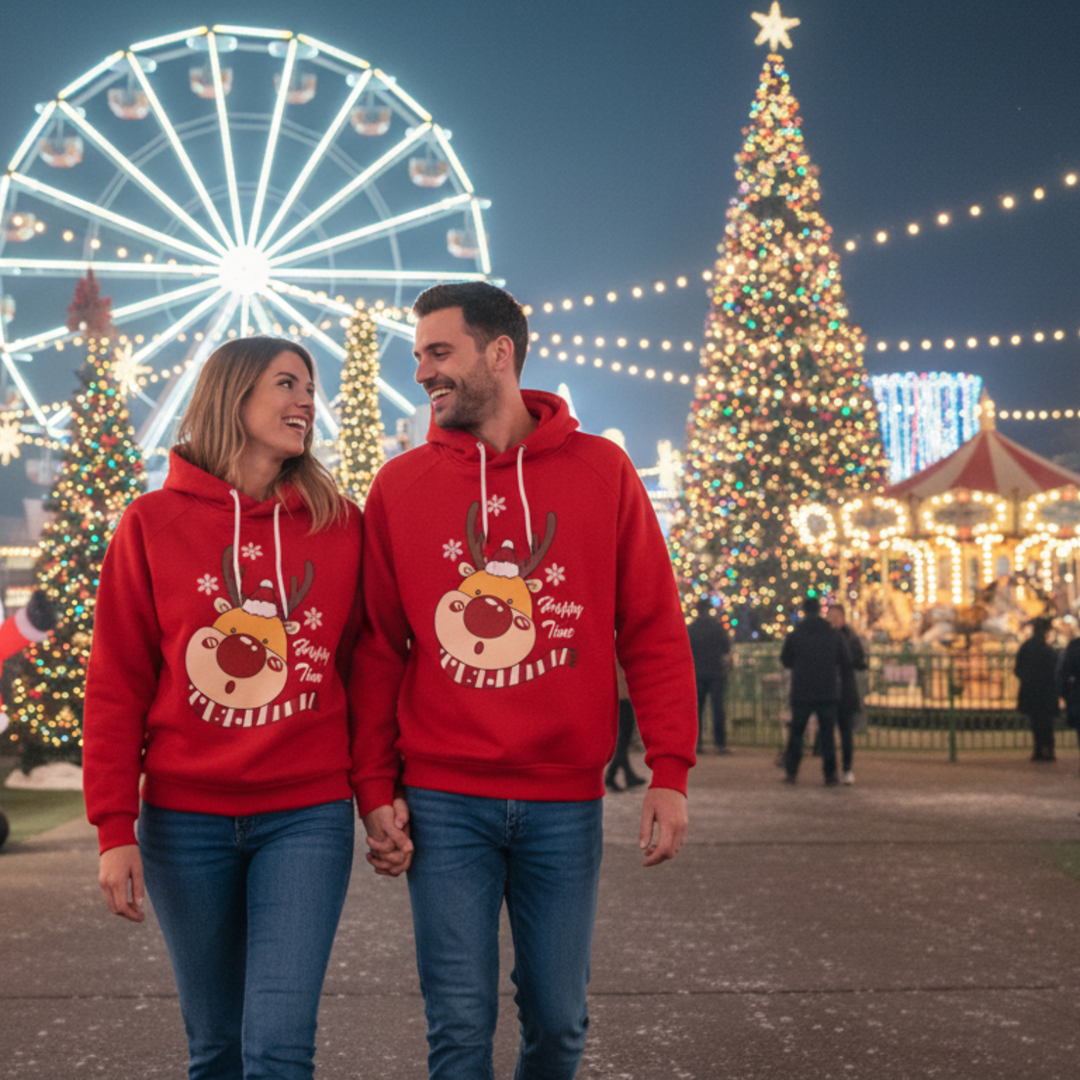 Hoodies Navideños Reno Happy Time