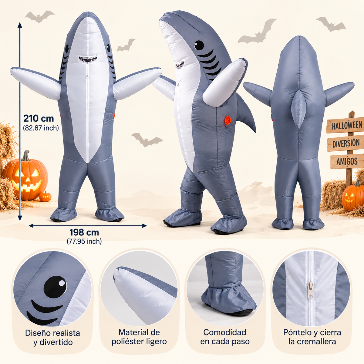 Disfraz Inflable de Tiburón Gris para Adultos 🦈