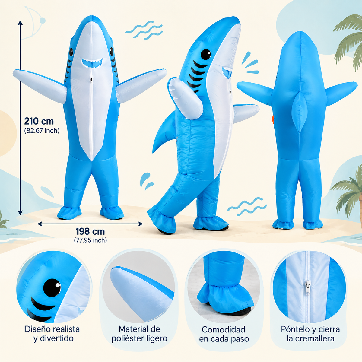 Disfraz Inflable de Tiburón Azul para Adultos 🦈